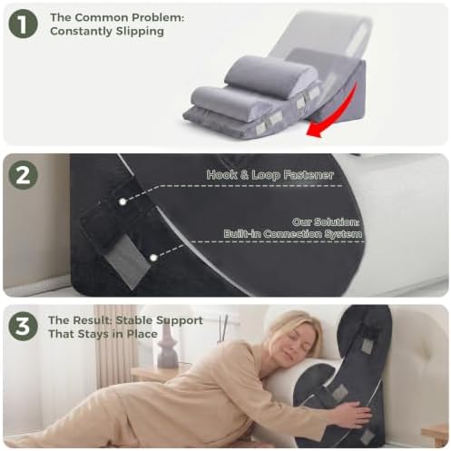 BDEUS Extra Thick 7PCS Wedge Pillow Set for After Surgery, Back Pillow for Bed Sitting up, Orthopedic Foam Wedge Pillow for Acid Reflux Sleep Apnea Pain Relief, Post Surgery Pillow for GERD & Snoring