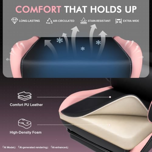 GTPLAYER Gaming Chair with Footrest, High Back Computer Chairs for Adults with Linkage Armrest Lumbar Support Heavy Duty 350lbs Ergonomic Swivel PC Game Chair for Office, Pink