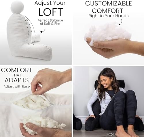 Husband Pillow XXL The Original for Adults - 30" Tall Backrest for Sitting Up in Bed - Firm Support Reading & Bed Rest Pillows for Adults, Neck Roll, Removable Cover - TV - Black