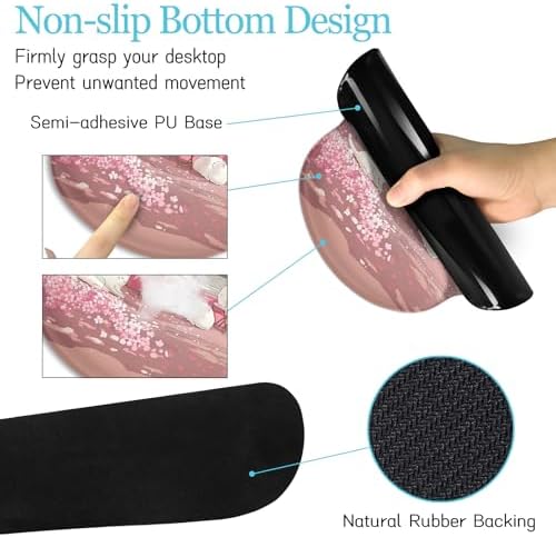 LIMKRIAN Anime Cat Mouse Pad with Wrist Rest, Pink Desk Mat Set for Women