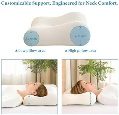 Cervical Pillow for Neck Pain Relief - Contour Memory Foam Pillow for Side and Back Sleepers, Dual Height 4.7" and 3.2" Ergonomic Orthopedic Neck Pillow, Medium-Firm Cervical Spine Support