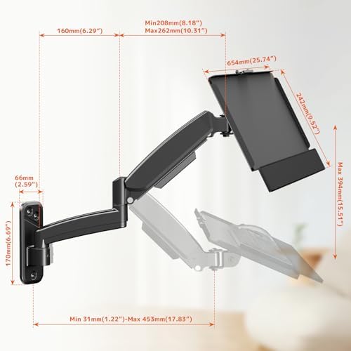 Keyboard Tray Wall Mount,Sit-Stand 26 Inch Keyboard and Mouse Stand,Black
