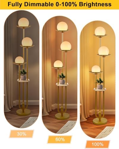 Lightdot Globe Floor Lamp with Shelf 3-Light Modern Dimmable Floor Lamps