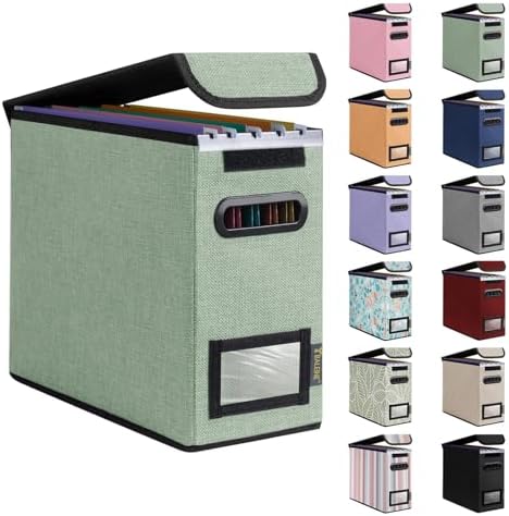 BALEINE File Organizer Box with Lid, Collapsible Hanging File Storage Box