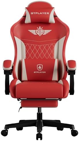 GTPLAYER Gaming Chair, Video Game Chairs with Footrest and Lumbar Support, Computer Chair for Adults with Extended Backrest, Ergonomic Reclining Silla Gamer, PU-Leather, Red