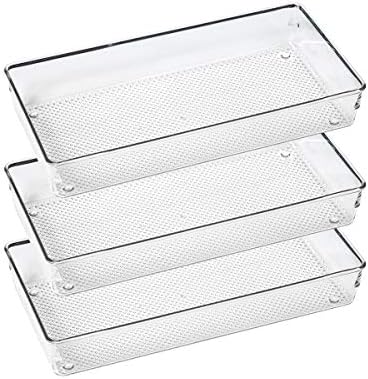 3 Pack Large Clear Plastic Drawer Organizer Tray Cutlery Utensil Makeups Drawer Organizers 12" X 6"