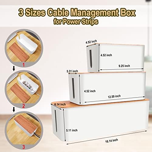 128PCS Cable Management Box 3Pack Cable Management Kit for Power Strip to Hide Wires,Cord Hider Boxes,Cord Box Safe ABS Material Wire Organizer of Cable Clips Sleeve for Home & Office, White