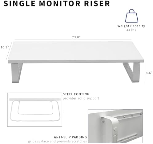 VIVO 24 inch Monitor Stand, Wood & Steel Desktop Riser, Screen, Keyboard, Laptop, Small TV Ergonomic Desk and Tabletop Organizer, White, STAND-V000D-W