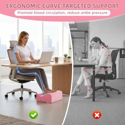 Work Foot Rest Under Desk,Ergonomic Footrest & Washable Cover Pink