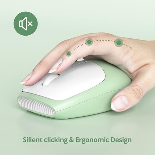 surmen Green Keyboard and Mouse Wireless, Cute Wireless Typewriter Keyboard, Full Size Slim Silent Round Keys Aesthetic for Home and Office(Colorful Green)