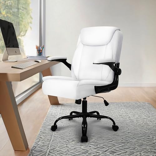 NEO CHAIR PU Leather Office Desk Chair with Adjustable Arms, All White