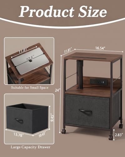 Faesun Night Stand with Charging Station & Swivel Top, Walnut Gray