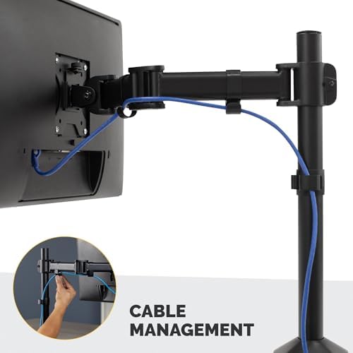 Fellowes Reflex Series Adjustable Monitor Arm for Desk, Supports 32 Inch Monitors, Ergonomic Single Monitor Stand with VESA Mount, Easy Setup with Grommet or Clamp, 8502501 Black
