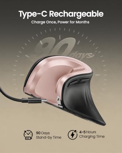 ProtoArc EM11 NL Wireless Ergonomic Mouse, Rechargeable, Black Pink