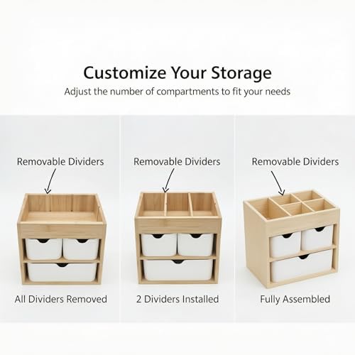 Bamboo 3-Drawer Makeup Organizer, Mortise & Tenon Vanity Box Desk Organizer