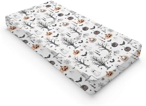 Halloween Pumpkin Bats Spiders Trees Hearts Pattern Baby Changing Pad Cover, Unisex Fall Winter Holiday Nursery Diaper Changing Table Pad Mat Sheet for Boys Girls-16x32