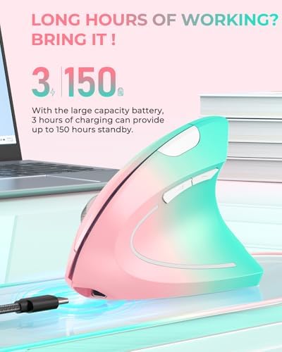 Lekvey Ergonomic Mouse, Rechargeable Wireless Vertical Mouse, Pink Green