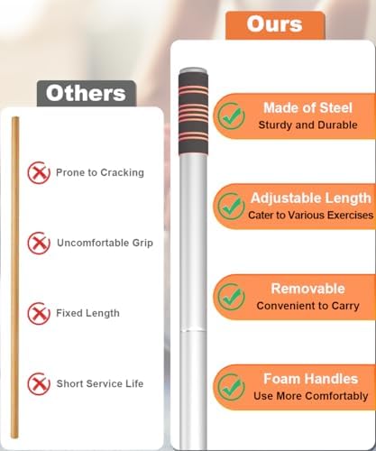 Queension 5ft Yoga Stick Adjustable Stretching Bar for Mobility & Balance