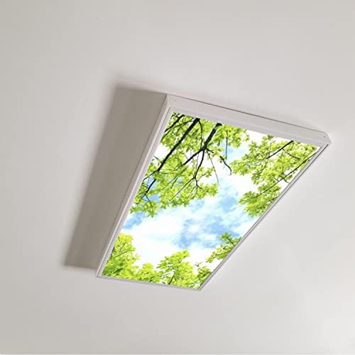Fluorescent Light Cover Decorative Ceiling Light Filters,Tree Leaves Sky Clouds Pattern,for Classroom Office Hospitals Home Ceiling Decorative,2ft x 4ft,Green