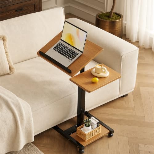 LINGMI Mobile Height Adjustable Laptop Desk with Mouse Pad, Portable Laptop Desk Rolling Tiltable Table with Small Side Table for Couch,Rolling Computer Stand