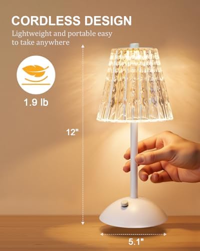 Nusogon Rechargeable Cordless Table Lamp, Touch Control Crystal Desk Lamp