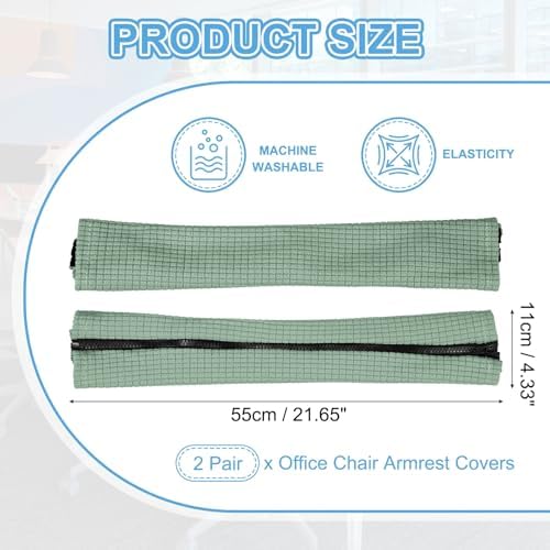 PATIKIL 22x4.3 in Office Chair Armrest Covers, 2 Pair Office Chair Arm Covers Long Computer Chairs Arm Rest Cover with Zipper Removable Rest Slipcover Hand Rest Protector, Pine Green