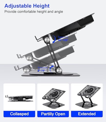 Laptop Stand,with 360°Rotating Base,External Cooling Fan,Adjustable RGB Lighting,Ergonomic Foldable Notebook Computer Holder.Compatible with All 10-17" Laptops Tablets,Black, E0B22-01