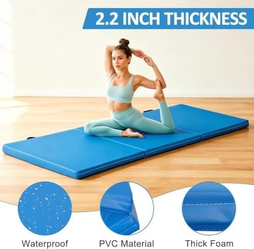 ZENY 2’’ Thick Tri-fold Folding Gym Exercise Mat Extra Thick Gymnastics Mat Tumbling Mat with Carrying Handles for Home Workout, Core Workouts, Stretching, MMA, Yoga