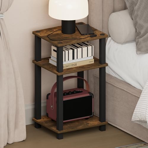 Furinno JUST 3-Tier Toolless Night Stand, Open Shelf, Amber Pine