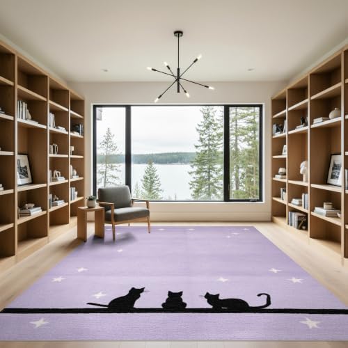 9'x12' Black Cat Lavender Starry Washable Area Rug