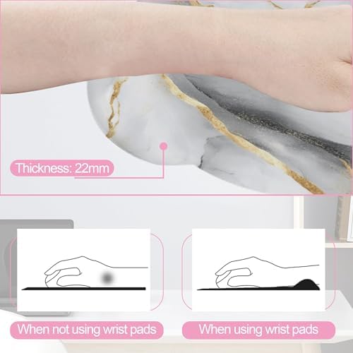 Gray White Gold Marble Keyboard Wrist Rest Pad Mouse Pad Set,Ergonomic Mousepad Wrist Support Memory Foam Desk Pad for Gaming Office,Non-Slip Rubber Base Easy Typing for Home Office Computers