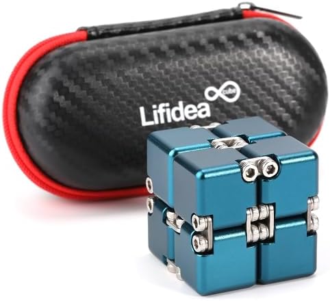 Lifidea Aluminum Alloy Metal Infinity Cube Fidget Cube (6 Colors) Handheld Fidget Toy Desk Toy with Cool Case Infinity Magic Cube Relieve Stress Anxiety ADHD OCD for Kids and Adults (Blue)