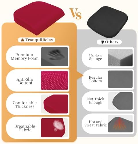 TranquilRelax 2XL Memory Foam Seat Cushion for Office Chair, 3.7-Inch, Red