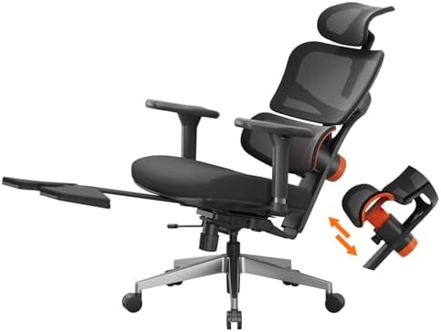 Newtral Office Chair Ergonomic - Home Office Desk Chair, Big and Tall Office Chair, Auto-Following Lumbar Support for Back Pain, Adjustable Seat Depth and Height (with Footrest, Black)