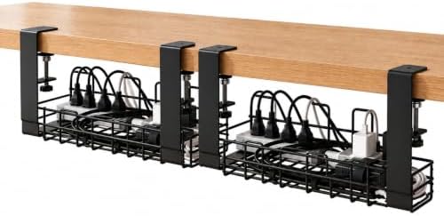Under Desk Cable Management Tray 2 Pack, No Drill, Clamp Mount, Black