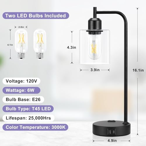 Industrial Touch Lamps for Nightstand Set of 2, 3-Way Dimmable Bedside Lamp