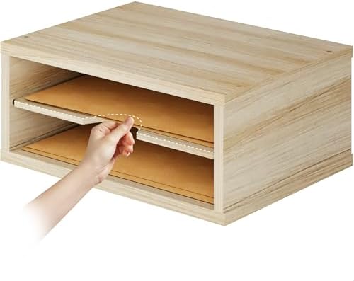 Ballucci 2-Tier Wooden Desk Organizer, Office Desk Organization, Mail Sorter, Paper Tray, File Folder Holder, Desktop Paper Organizer, Desk Organizers and Accessories, Natural Wood