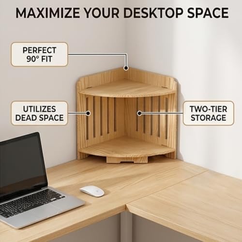 2-Tier Corner Desk Shelf Organizer – Right-Angle Desktop Storage Rack