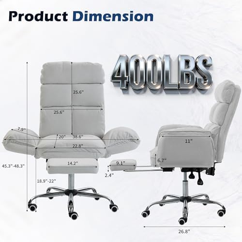 Big and Tall Office Chair with 90-180° Flip Armrests, 400lbs Ergonomic Computer Gaming Chair for Cross Legged Sitting, 155° Recline & Foot Rest - Wide Desk Task Chair for Home Office, Vanity, Study