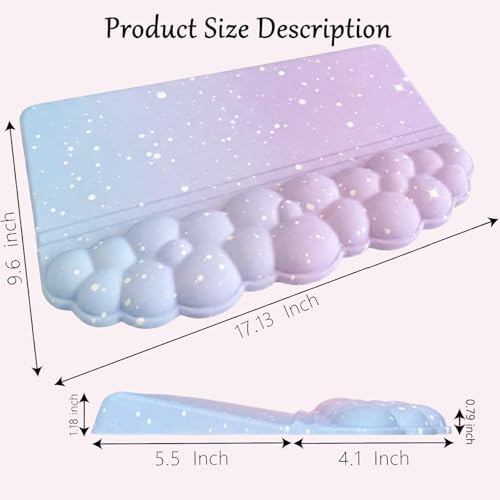Computer Keyboard Stand Pad with Wrist Rest Purple Blue Cloud Keyboard Pad Support with Comfortable Galaxy Stars Wrist Pad Cute Girl Ergonomic Tilted Keyboard Riser Holder for Desktop Office Home