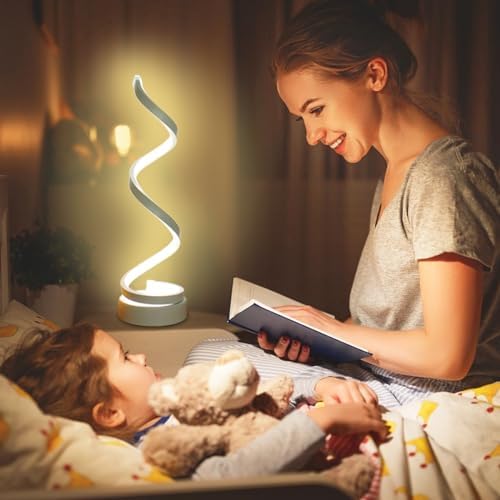 Modern Table Lamps Set of 2, Dimmable Spiral Table Lamps for Night Stand, 12W LED Desk Lamp 3 Color 10 Brightness Level Bedside Lamps Desk Light Office Lamp for Bedroom, Living Room (White)