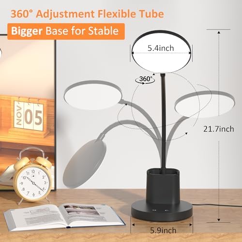 LED Desk Lamp for College Dorm with Pen Phone Holder, Black
