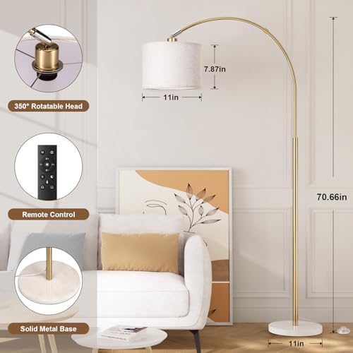 Ambimall Dimmable Arc Floor Lamp with Remote, Color Temp Adjustable, Marble