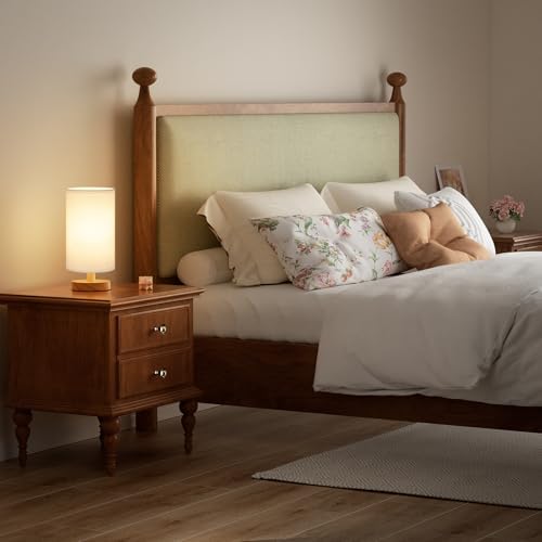 Fenmzee Small Table Lamps (White Shade - Wood Base, 9" Inline Control)