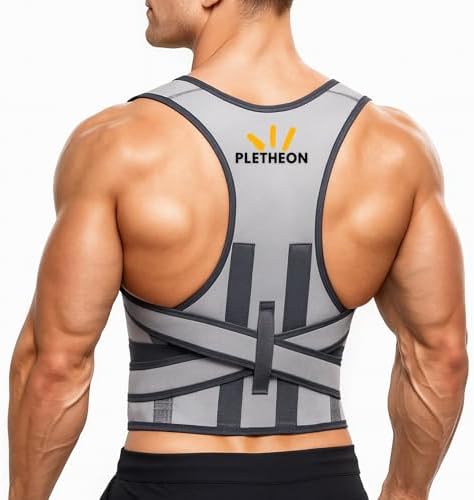 Posture Corrector for Men & Women by Plethon – Adjustable Back Brace, Clavicle Support & Upper Back Straightener for Better Sitting and Standing Posture, Fits 30–46 Inch Waist (Gray)