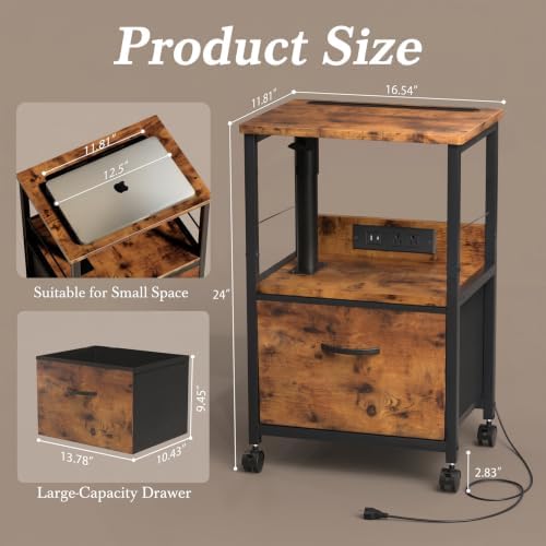 Faesun Night Stand with Charging Station & Swivel Top, Brown