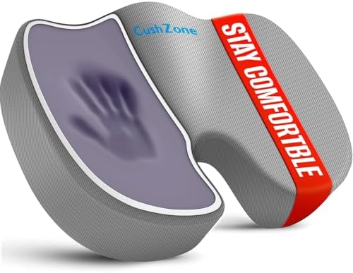 CushZone Memory Foam Seat Cushion for Office Chair & Car, Light Gray