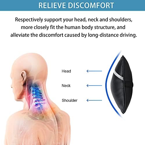 2 Pack Car Headrest Pillow Diamond Dual-Side PU Leather Neck Pillows, Cushion Head Rest Neck for Women fit Most Cars Universal Relax Crystal Rhinestone Neck Support Pillow for Car, Home & Office