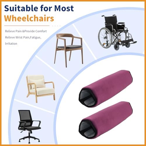 Wheelchair Armrest Covers (Pair)-Memory Foam Wheelchair armrest Pads Wicking Washable Non Slip Arm Rest Cover Cushion Pad for wheelchairs Office Chairs armchairs (Dark Purple)