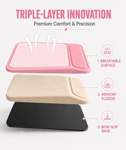 eulps Mouse Pad with Wrist Rest, Ergonomic Memory Foam Mousepad with Soft Wrist Support, Non-Slip PU Base, Smooth Surface for Office, Pain Relief for Laptop & Gaming (Pink)